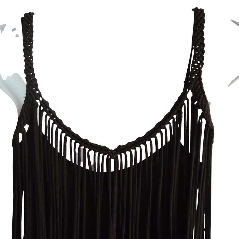DENIM & SUPPLY RALPH LAUREN Macrame Fringe Maxi Boho Dress Black Women's Small - Picture 5 of 16